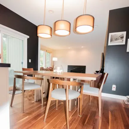 Hardwood floor installation in a dining room by 1 Wood Floors