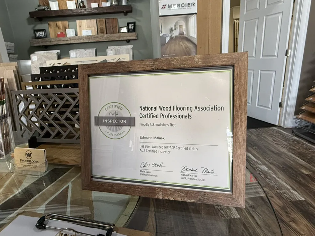 NWFA Certified Wood Flooring Inspector certificate awarded to 1 Wood Floors  Livonia Michigan