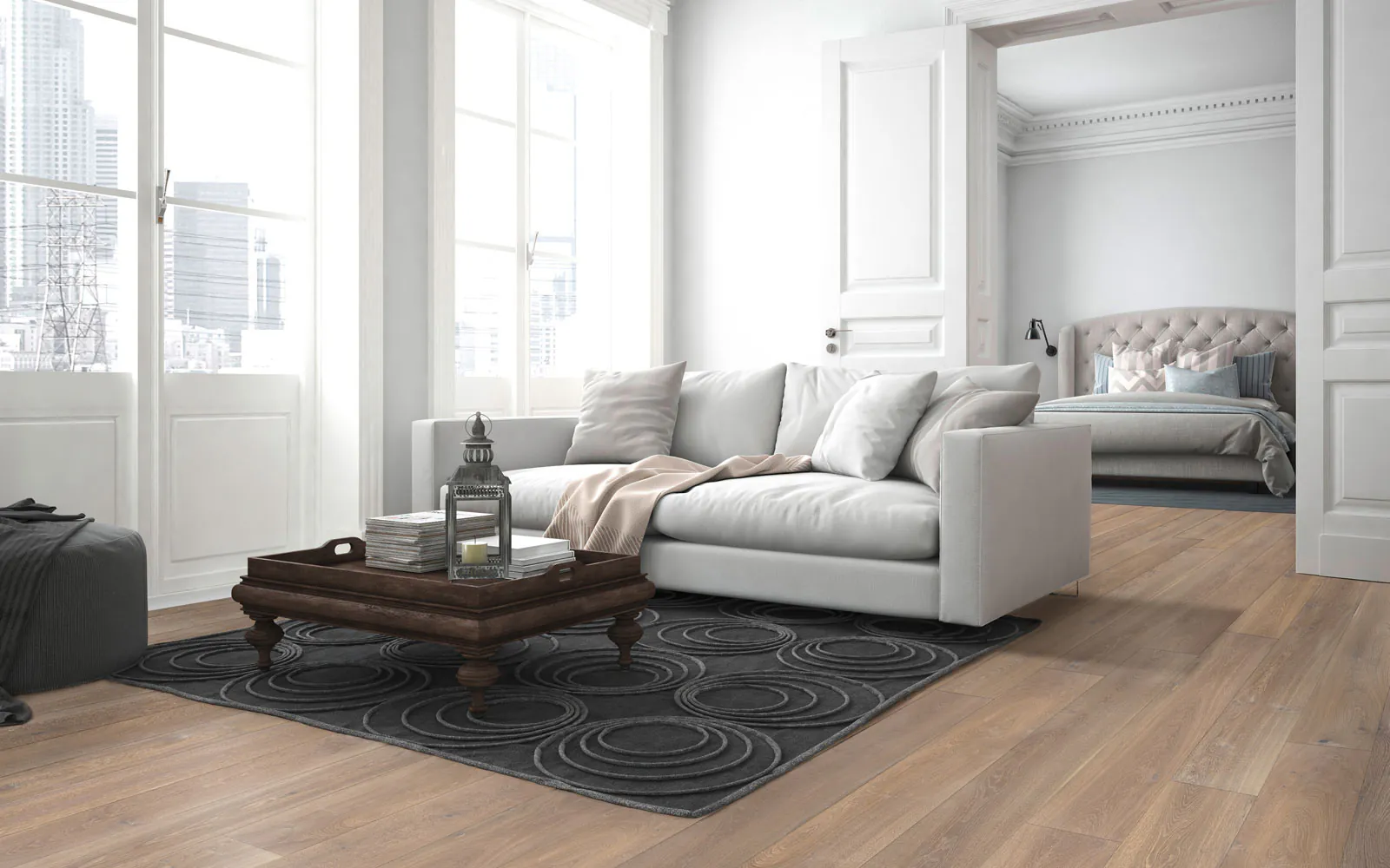 Viking Big Sky Grey Cliffs White Oak hardwood flooring 7½″ & 11½″ wide